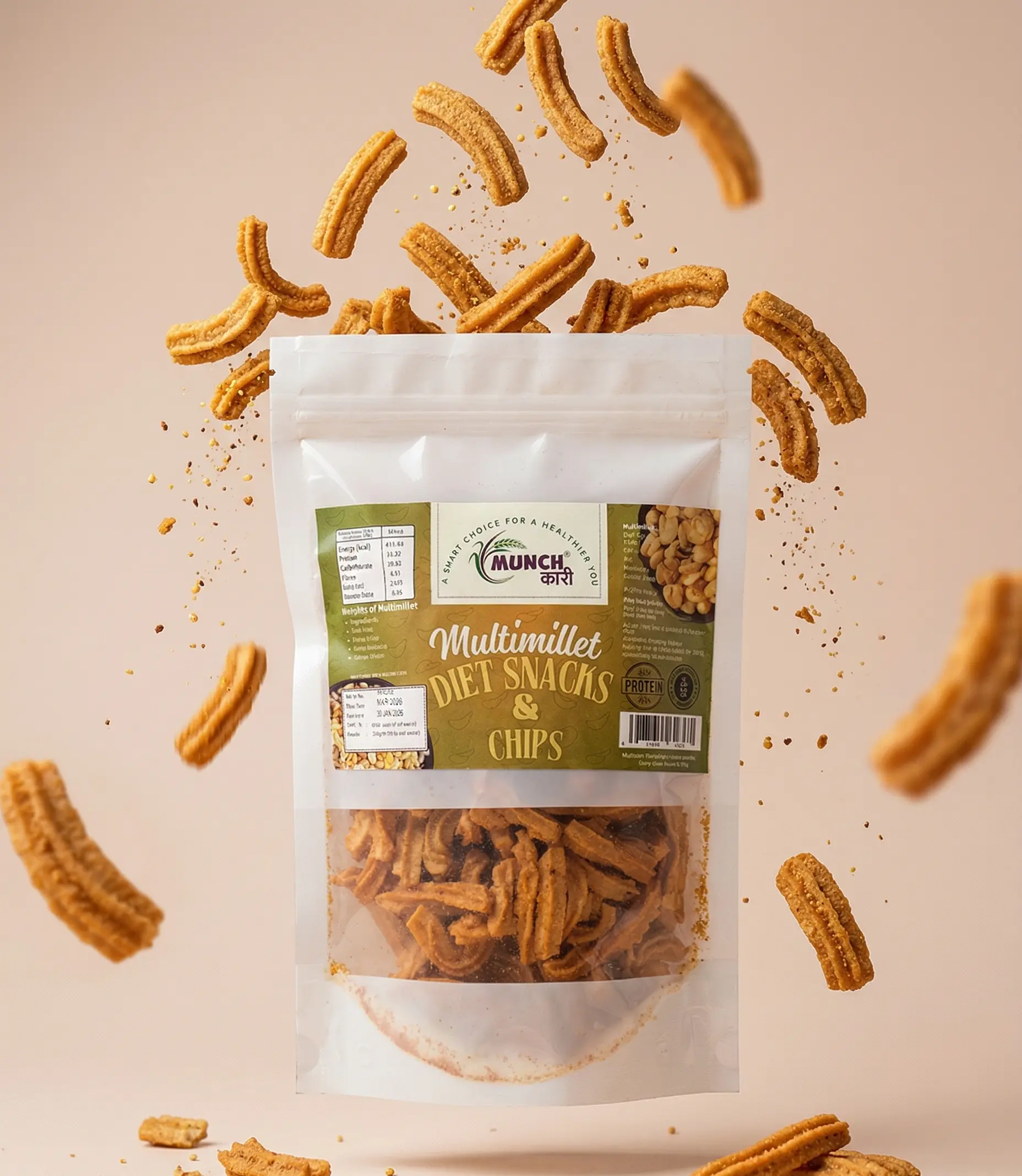 Multimillet Diet Sticks | Baked Millet & Soya Sticks | Munchkari Low-Calorie Crunchy Snack - 200 gms