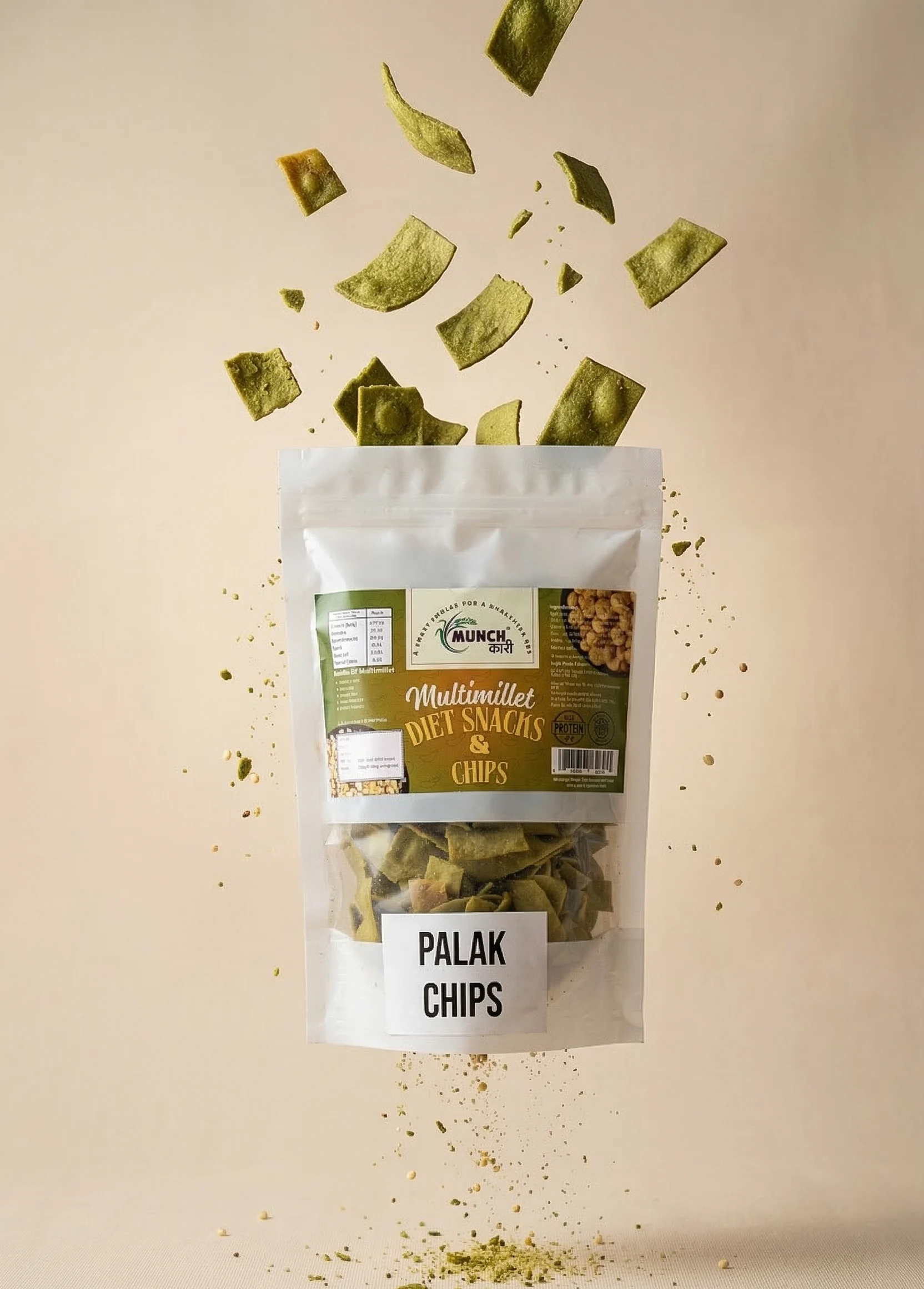 Multimillet Diet Palak Chips by Munchkari | Healthy Spinach Millet Snack