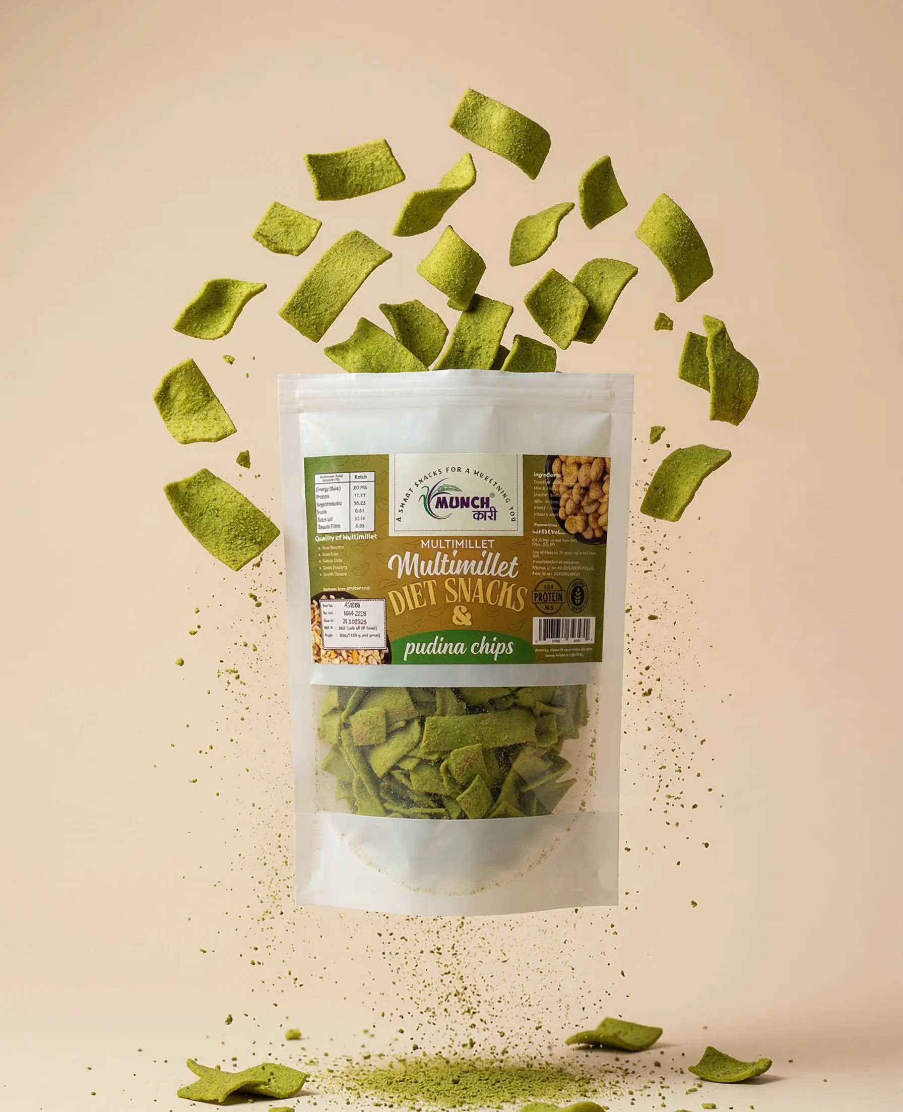 Multimillet Diet Pudina Chips – Crispy Mint Flavored Healthy Millet Snack | Munchkari
